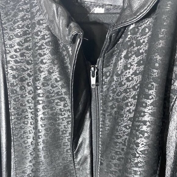 Vintage Oscar Leopold Black Animal Print Oversized 90s Leather Jacket L - Picture 13 of 15